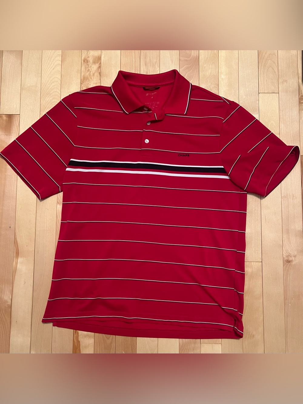 Chaps Men’s Red Polo with Black & White Accent Stripes